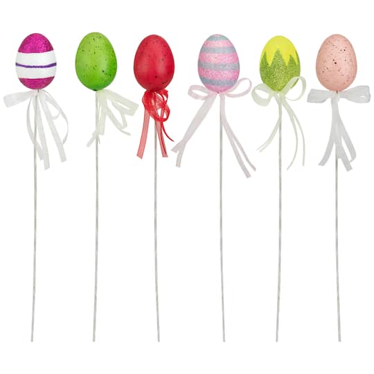 Colorful Speckled & Glittered Easter Egg Picks, 6ct.